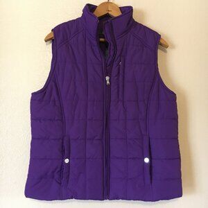 Lauren Ralph Lauren Quilted Vest Purple L Puffer Lightweight Black Trim Pockets